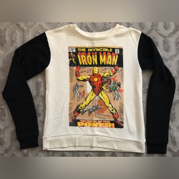 Marvel Heroes Iron Man Vintage Comic Book Graphic Baseball Sleeve Sweater - S - Picture 2 of 5